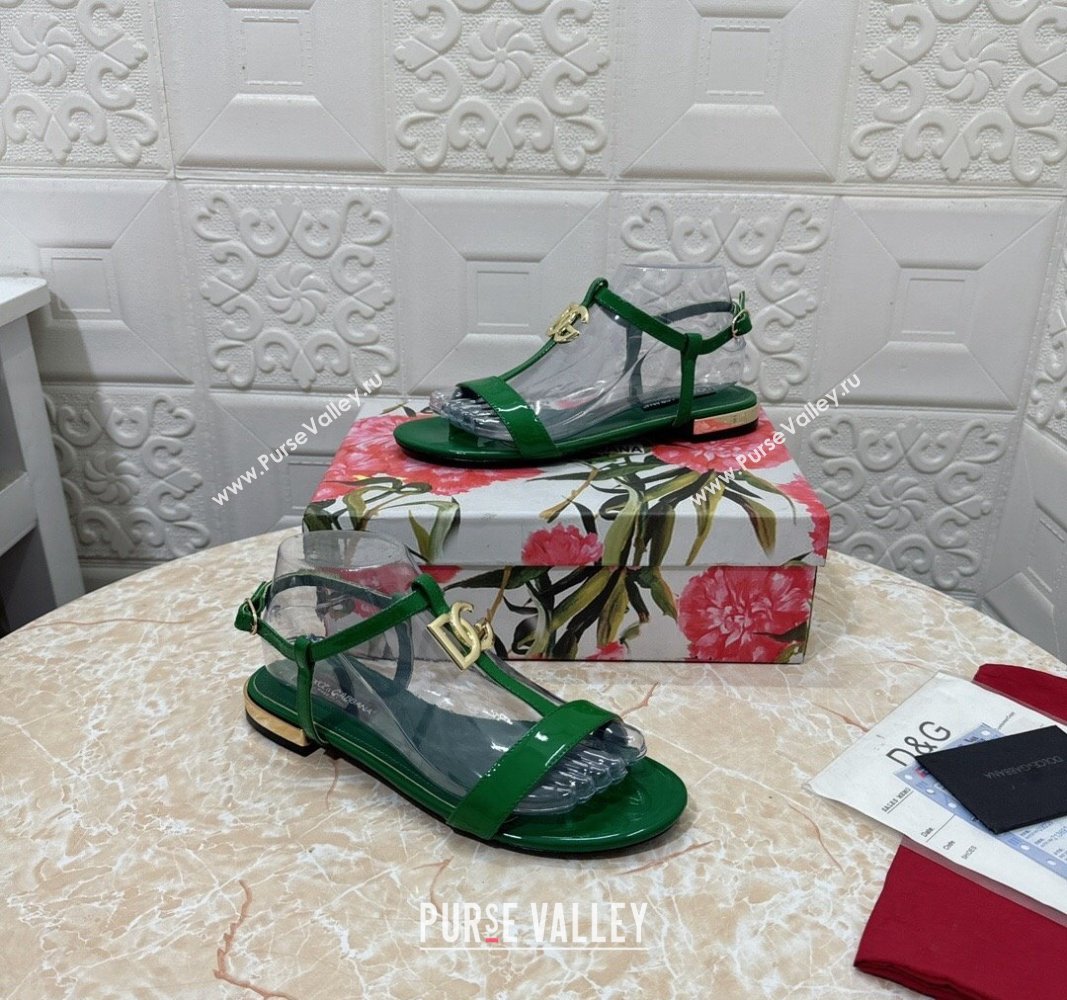 Dolce Gabbana DG Patent Calfskin Flat Sandals Green 2024 0604 (MD-240604152)