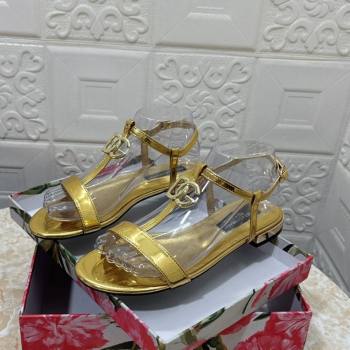 Dolce Gabbana DG Patent Calfskin Flat Sandals Gold 2024 0604 (MD-240604153)
