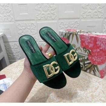 Dolce Gabbana DG Velvet Flat Slide Sandals Green 2024 0604 (MD-240604099)