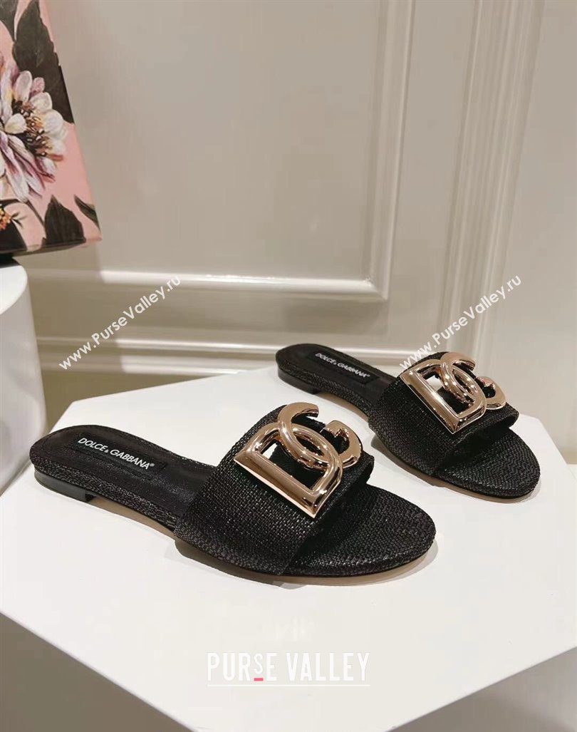 Dolce Gabbana DG Straw-Like Flat Slide Sandals Black 2024 0725 (MD-240725046)