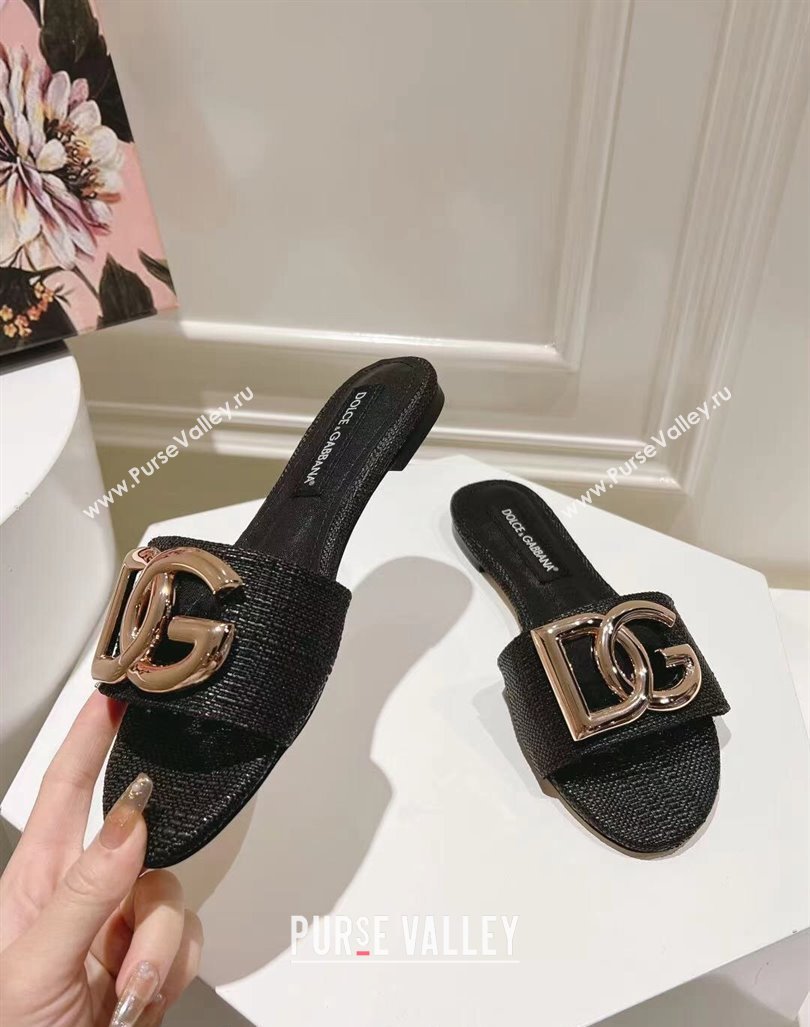 Dolce Gabbana DG Straw-Like Flat Slide Sandals Black 2024 0725 (MD-240725046)