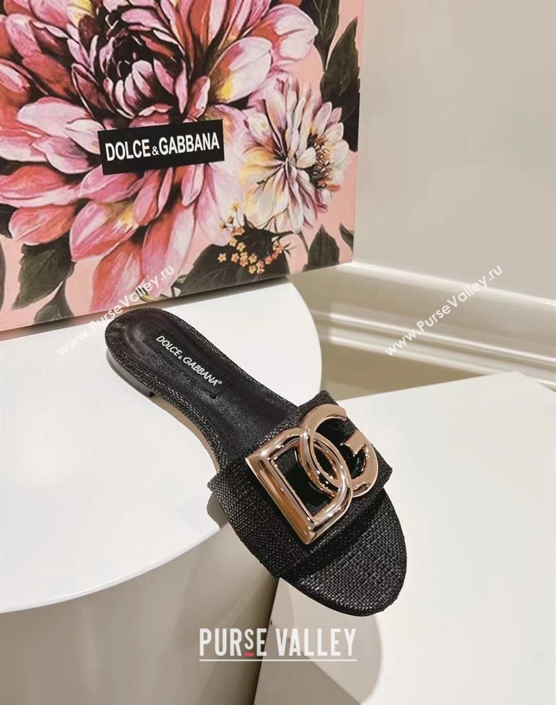 Dolce Gabbana DG Straw-Like Flat Slide Sandals Black 2024 0725 (MD-240725046)