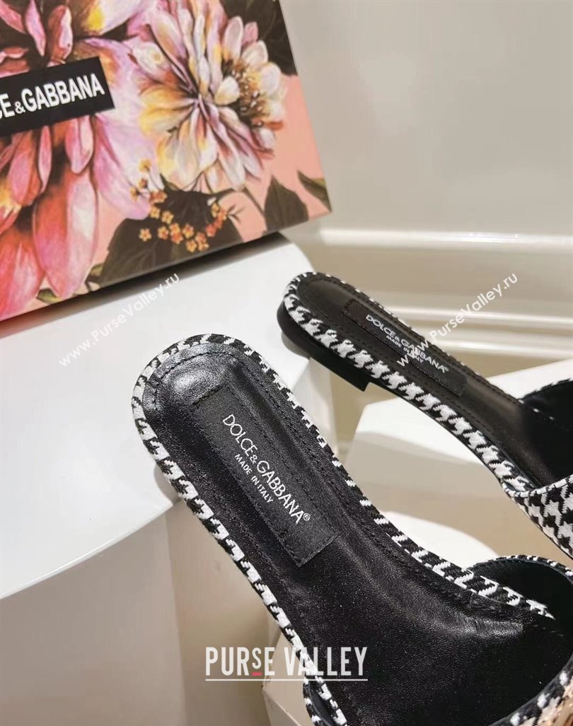 Dolce Gabbana DG Flat Slide Sandals in Houndstooth Fabric Black/White 2024 0725 (MD-240725042)