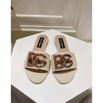 Dolce Gabbana DG Straw-Like Flat Slide Sandals Light Beige 2024 0725 (MD-240725044)