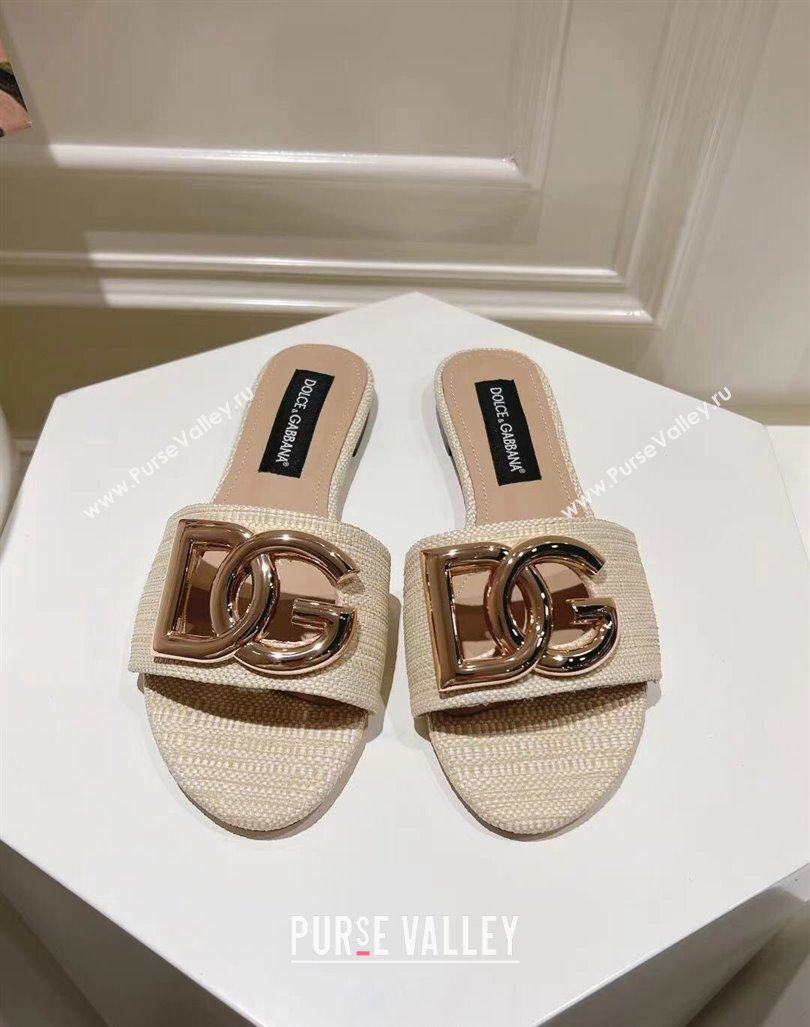 Dolce Gabbana DG Straw-Like Flat Slide Sandals Light Beige 2024 0725 (MD-240725044)