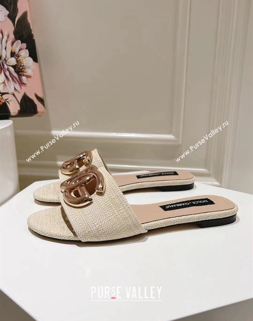 Dolce Gabbana DG Straw-Like Flat Slide Sandals Light Beige 2024 0725 (MD-240725044)