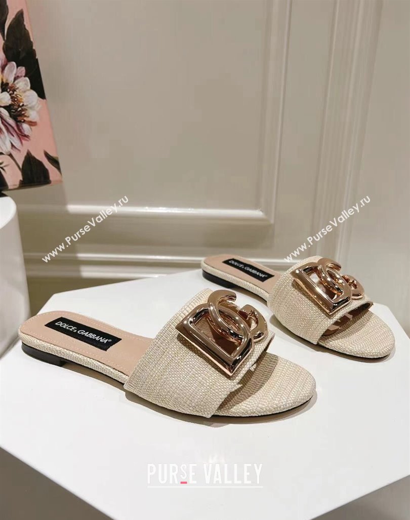 Dolce Gabbana DG Straw-Like Flat Slide Sandals Light Beige 2024 0725 (MD-240725044)