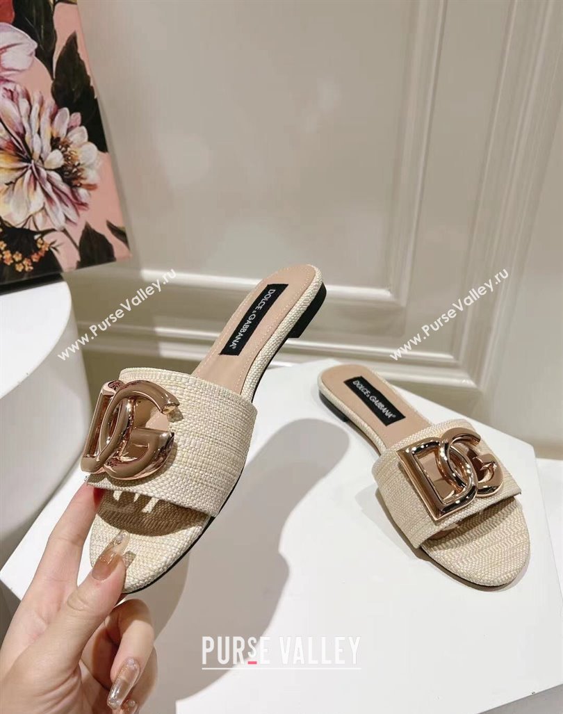 Dolce Gabbana DG Straw-Like Flat Slide Sandals Light Beige 2024 0725 (MD-240725044)