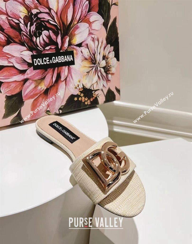 Dolce Gabbana DG Straw-Like Flat Slide Sandals Light Beige 2024 0725 (MD-240725044)