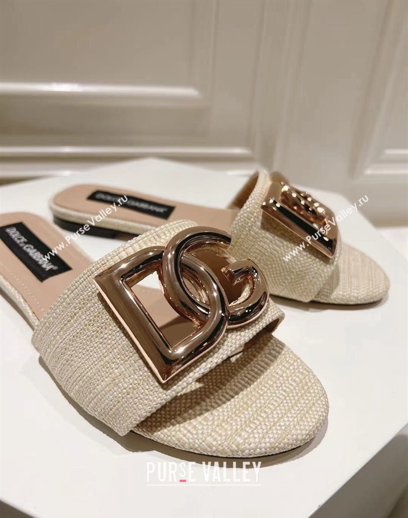 Dolce Gabbana DG Straw-Like Flat Slide Sandals Light Beige 2024 0725 (MD-240725044)