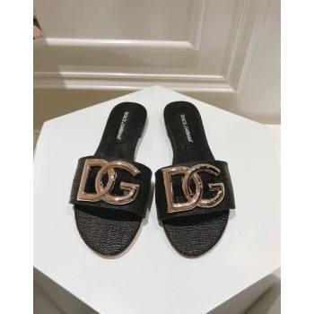 Dolce Gabbana DG Straw-Like Flat Slide Sandals Black 2024 0725 (MD-240725046)