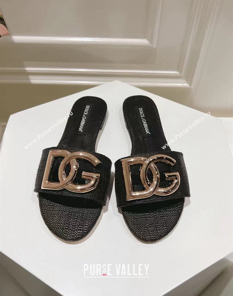 Dolce Gabbana DG Straw-Like Flat Slide Sandals Black 2024 0725 (MD-240725046)