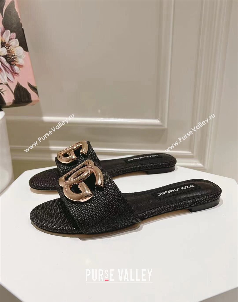 Dolce Gabbana DG Straw-Like Flat Slide Sandals Black 2024 0725 (MD-240725046)