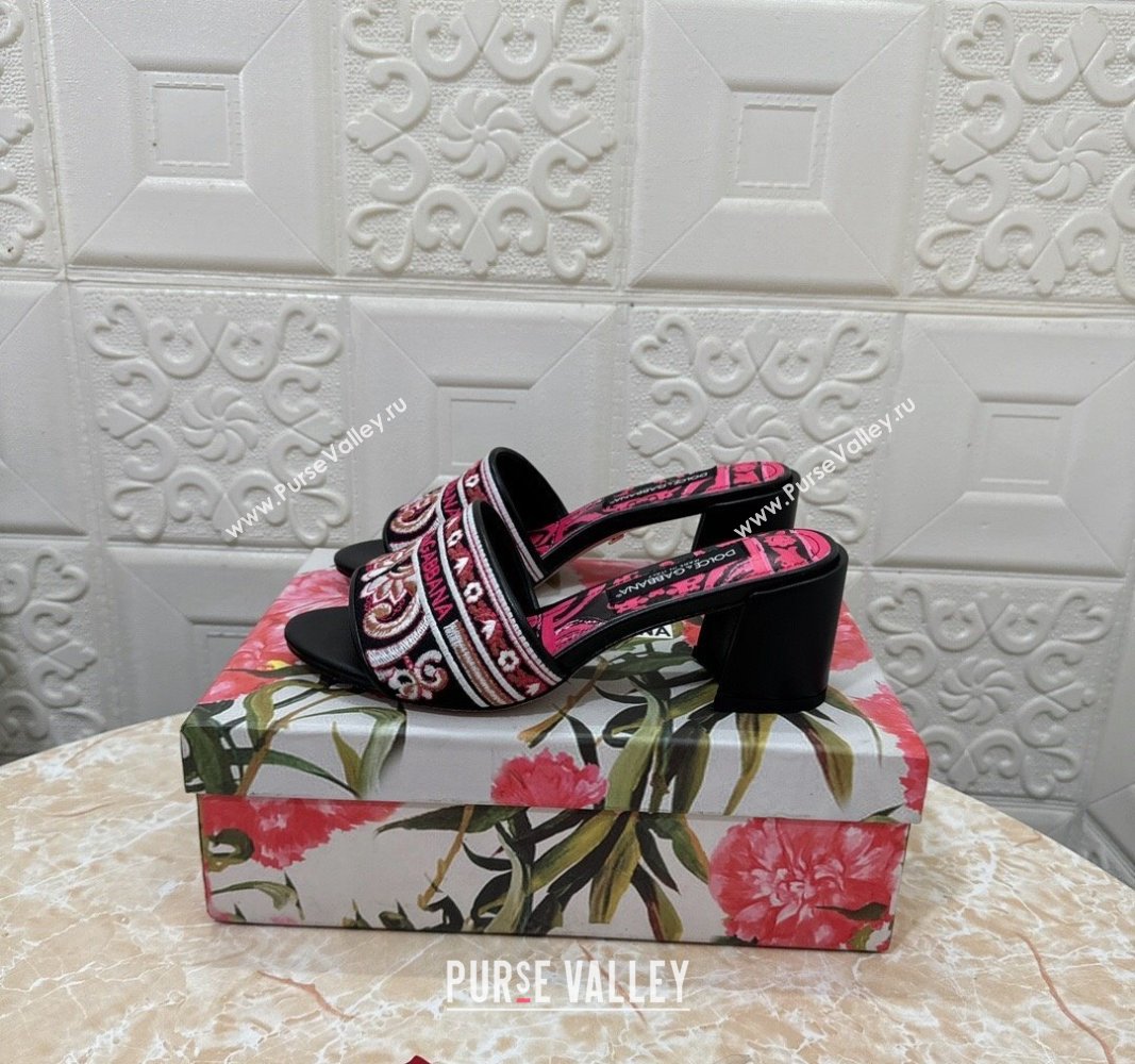 Dolce Gabbana DG Embroidered Heel Slides Sandal 6.5cm Black 2024 0813 (MD-240813011)