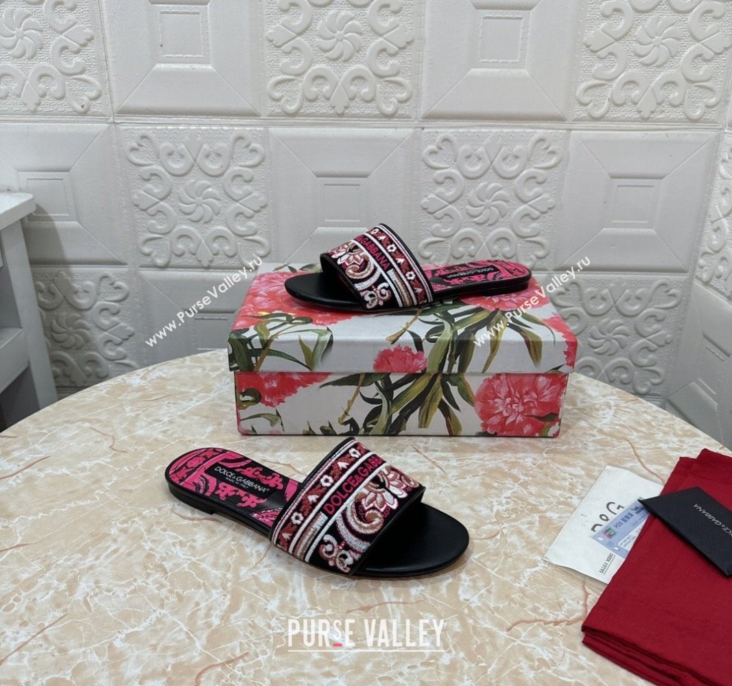 Dolce Gabbana DG Embroidered Flat Slides Sandal Black 2024 0813 (MD-240813014)