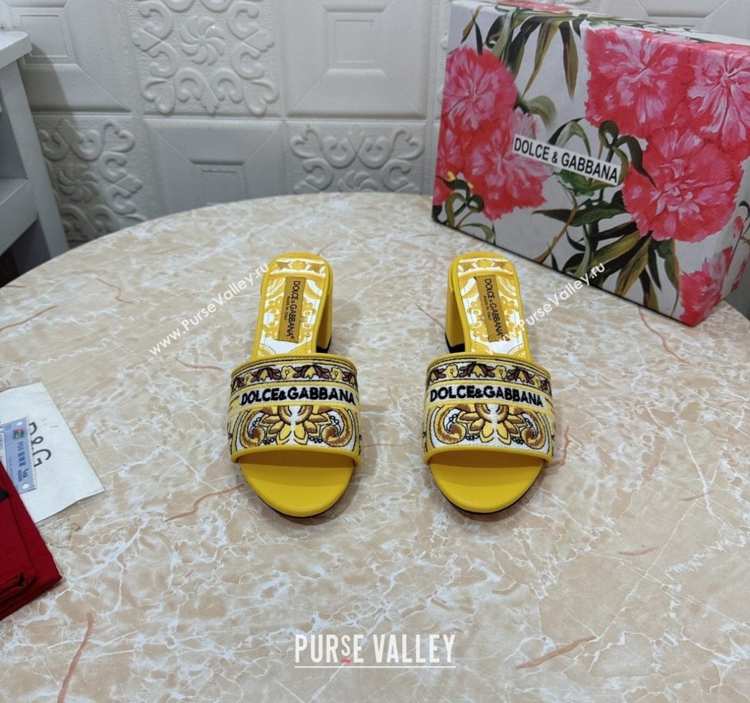 Dolce Gabbana DG Embroidered Heel Slides Sandal 6.5cm Yellow 2024 0813 (MD-240813012)