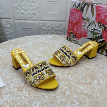 Dolce Gabbana DG Embroidered Heel Slides Sandal 6.5cm Yellow 2024 0813 (MD-240813012)