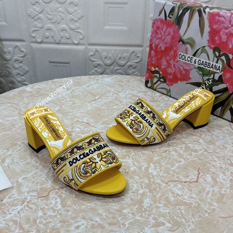 Dolce Gabbana DG Embroidered Heel Slides Sandal 6.5cm Yellow 2024 0813 (MD-240813012)