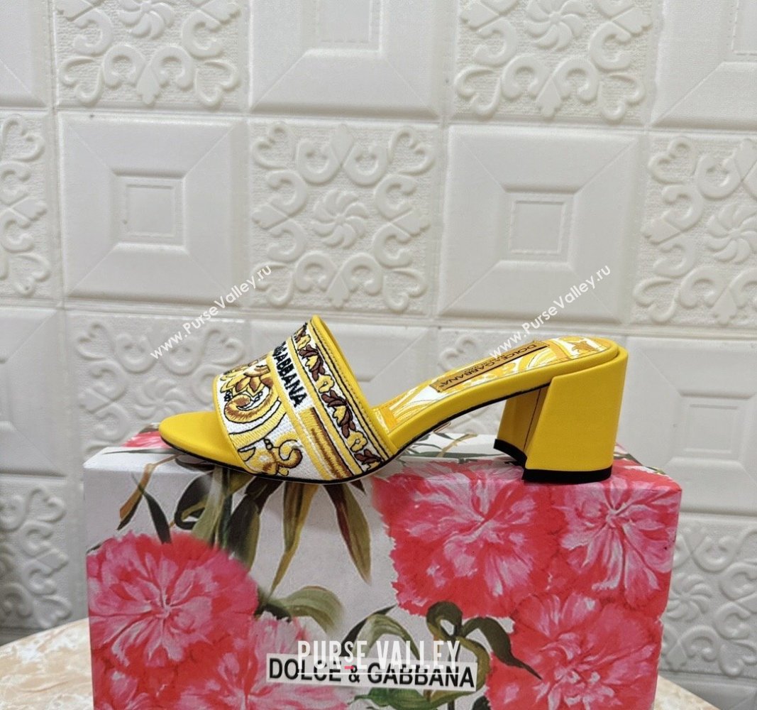 Dolce Gabbana DG Embroidered Heel Slides Sandal 6.5cm Yellow 2024 0813 (MD-240813012)