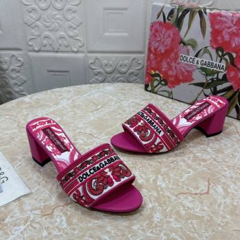 Dolce Gabbana DG Embroidered Heel Slides Sandal 6.5cm Pink 2024 0813 (MD-240813013)