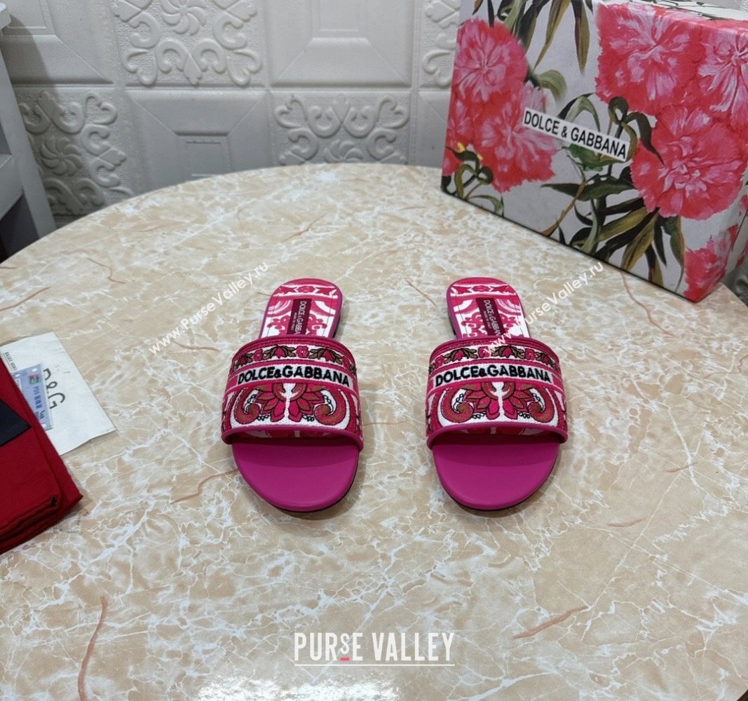 Dolce Gabbana DG Embroidered Flat Slides Sandal Pink 2024 0813 (MD-240813016)