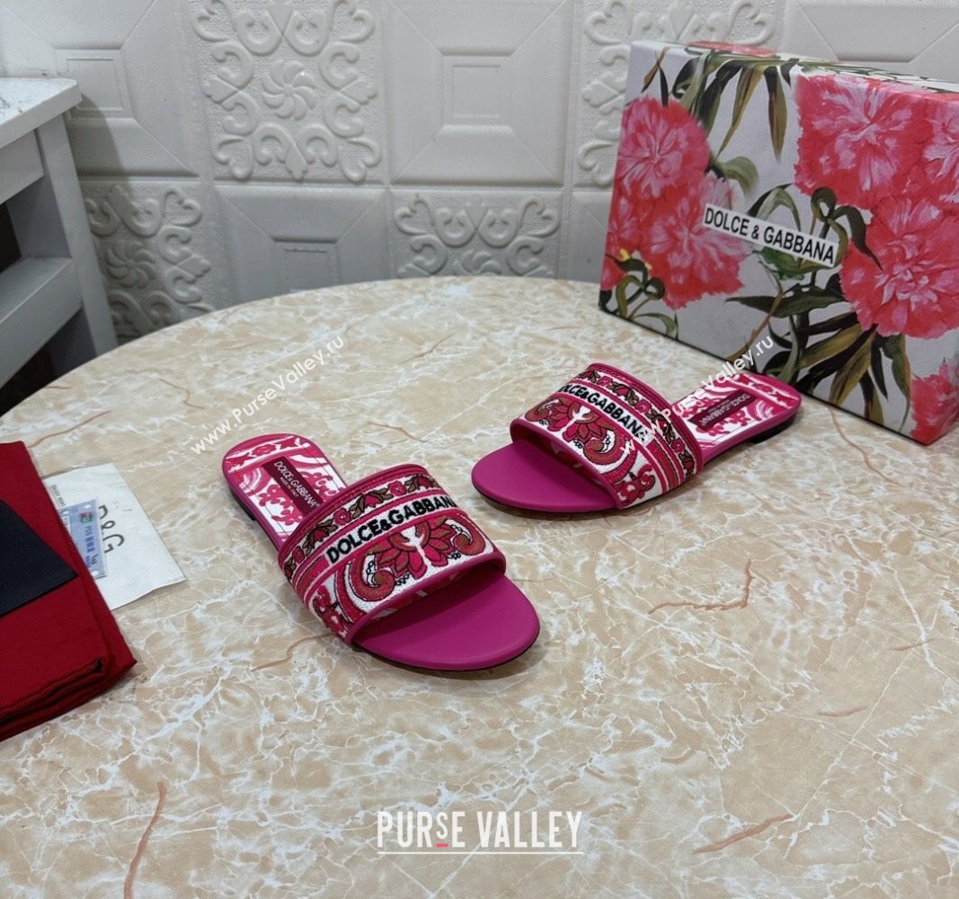 Dolce Gabbana DG Embroidered Flat Slides Sandal Pink 2024 0813 (MD-240813016)