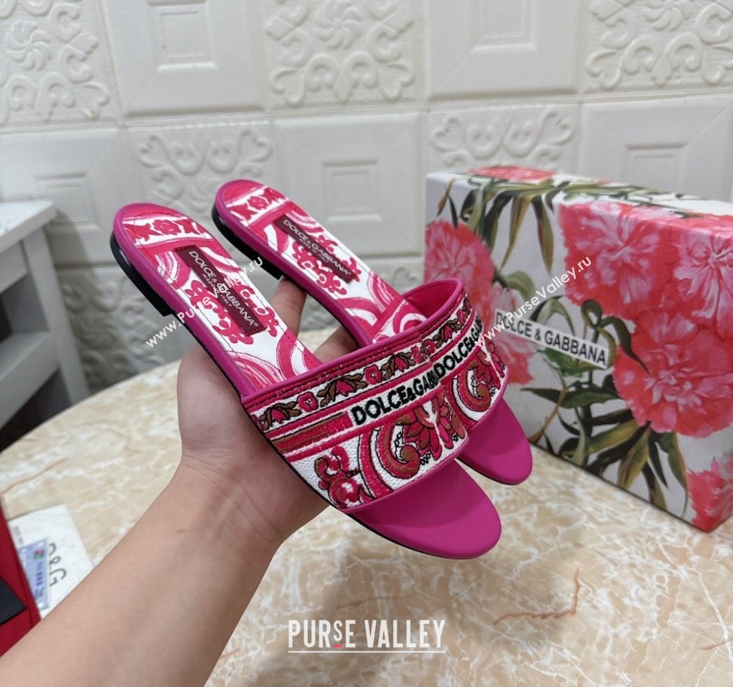 Dolce Gabbana DG Embroidered Flat Slides Sandal Pink 2024 0813 (MD-240813016)