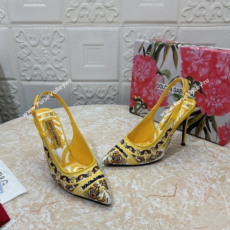 Dolce Gabbana DG Embroidered Slingback Pumps 6.5/10cm Yellow 2024 0813 (MD-240813018)