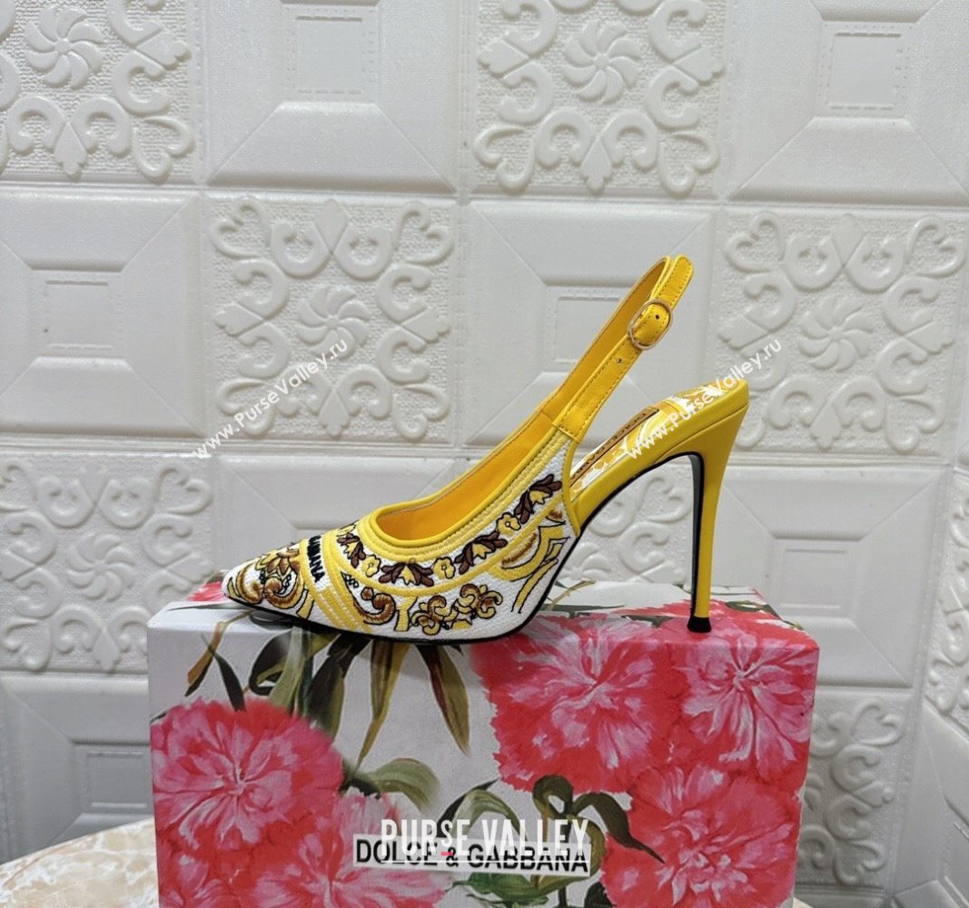 Dolce Gabbana DG Embroidered Slingback Pumps 6.5/10cm Yellow 2024 0813 (MD-240813018)