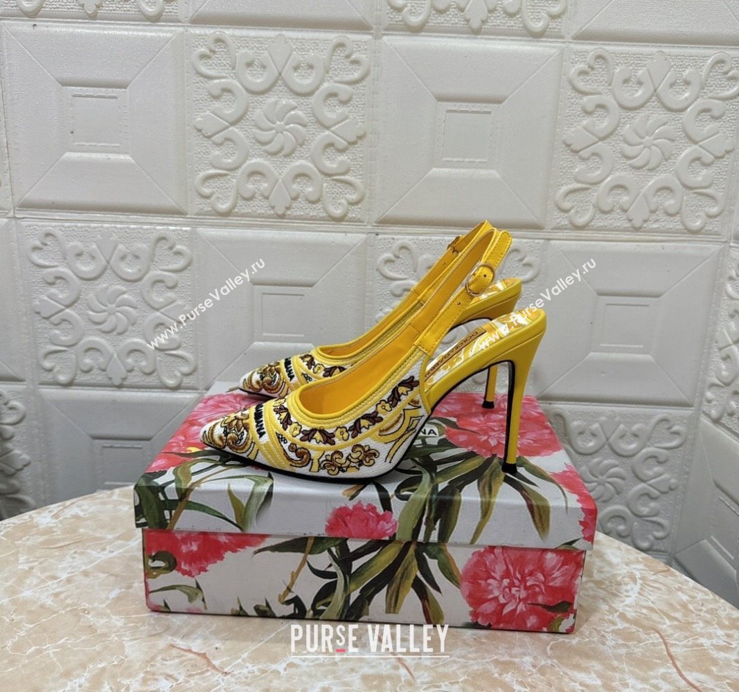 Dolce Gabbana DG Embroidered Slingback Pumps 6.5/10cm Yellow 2024 0813 (MD-240813018)