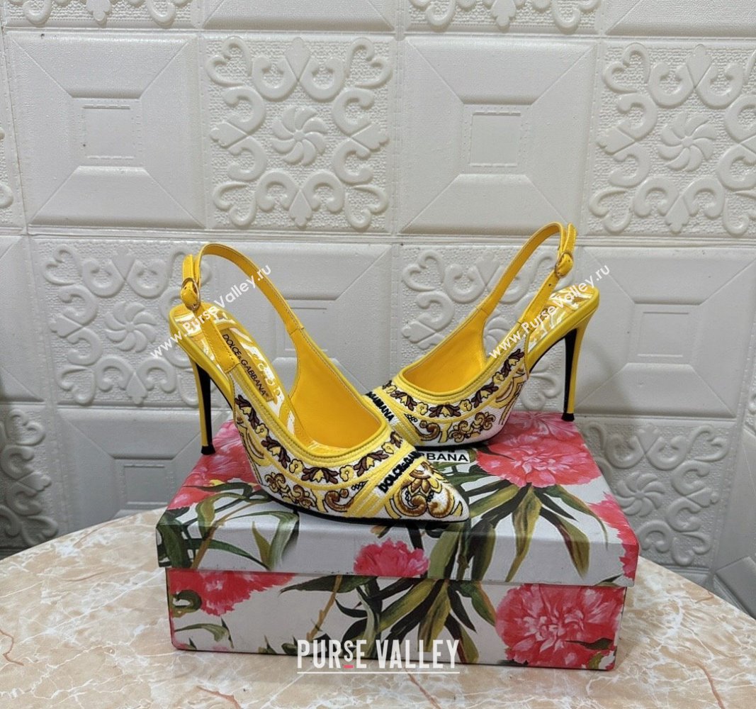 Dolce Gabbana DG Embroidered Slingback Pumps 6.5/10cm Yellow 2024 0813 (MD-240813018)