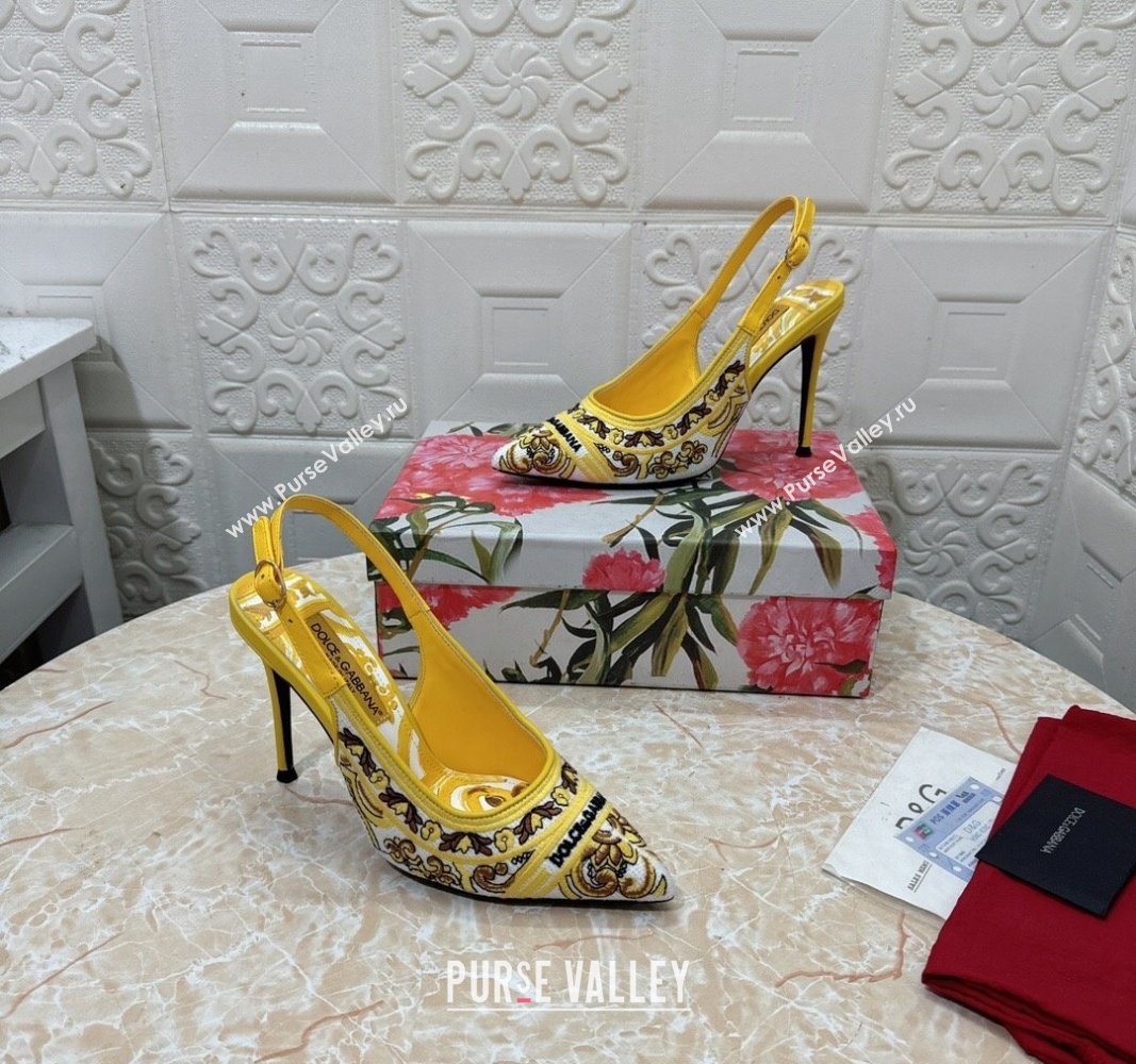 Dolce Gabbana DG Embroidered Slingback Pumps 6.5/10cm Yellow 2024 0813 (MD-240813018)