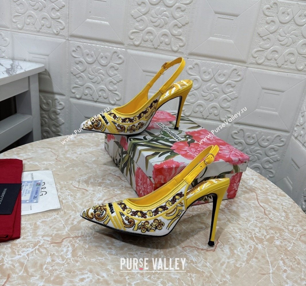 Dolce Gabbana DG Embroidered Slingback Pumps 6.5/10cm Yellow 2024 0813 (MD-240813018)