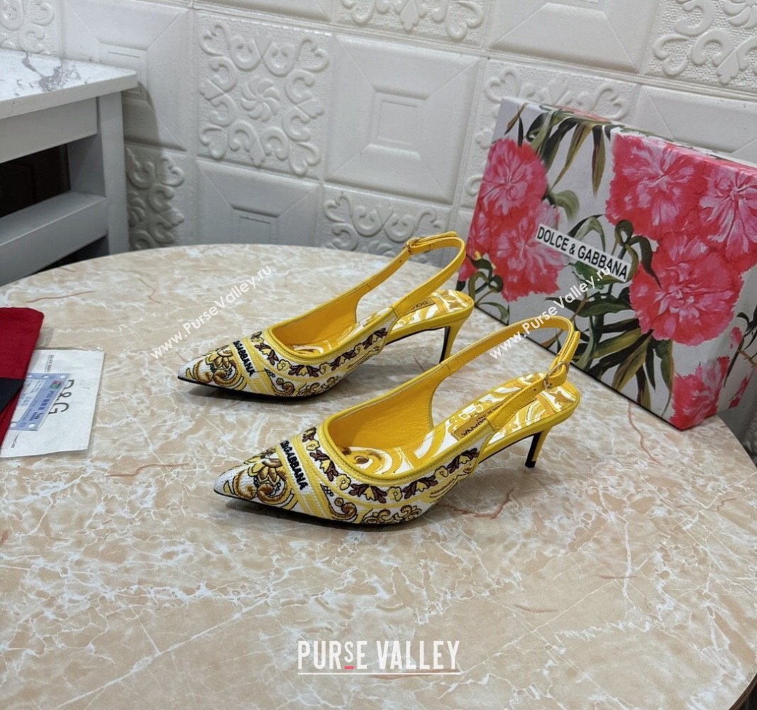 Dolce Gabbana DG Embroidered Slingback Pumps 6.5/10cm Yellow 2024 0813 (MD-240813018)