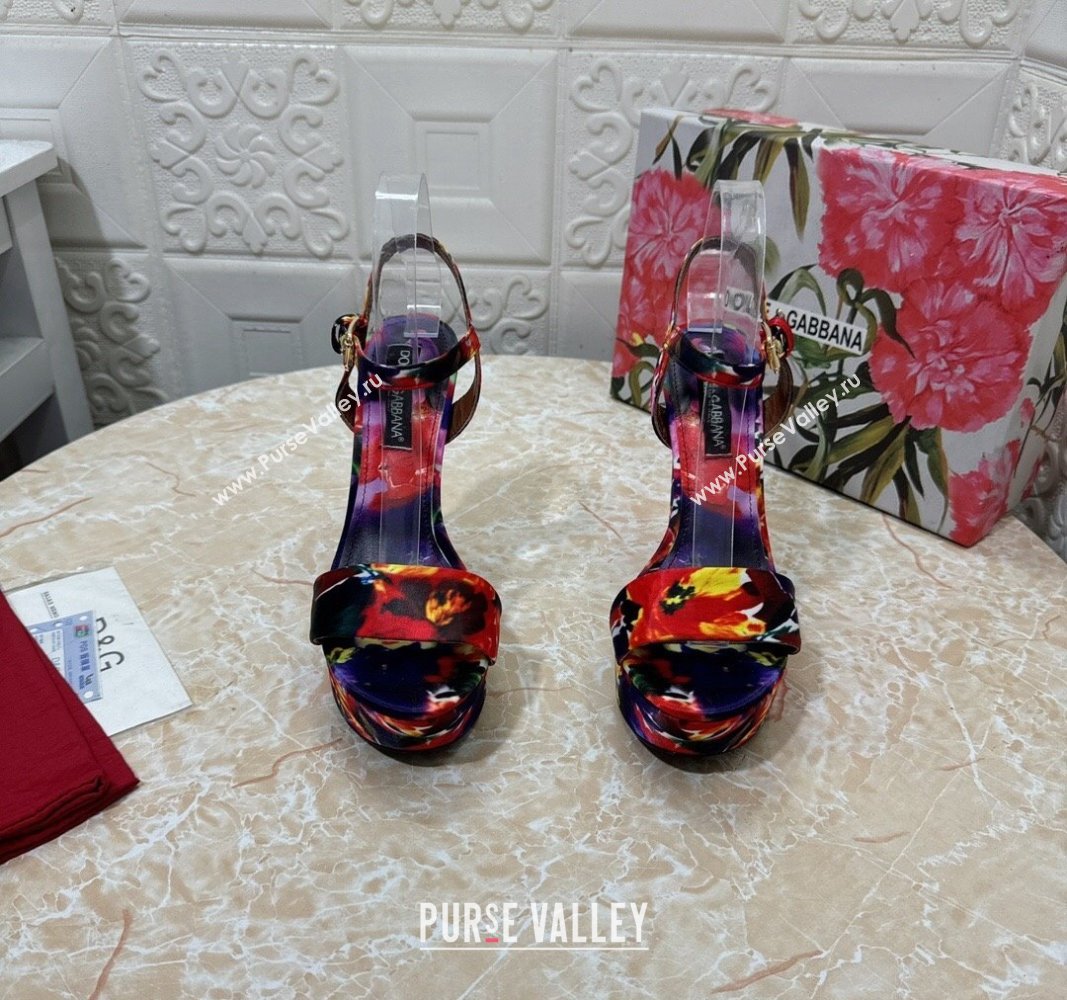 Dolce Gabbana DG Printed Satin High Heel Platform Sandals 13.5cm Purple/Red 2024 0813 (MD-240813008)