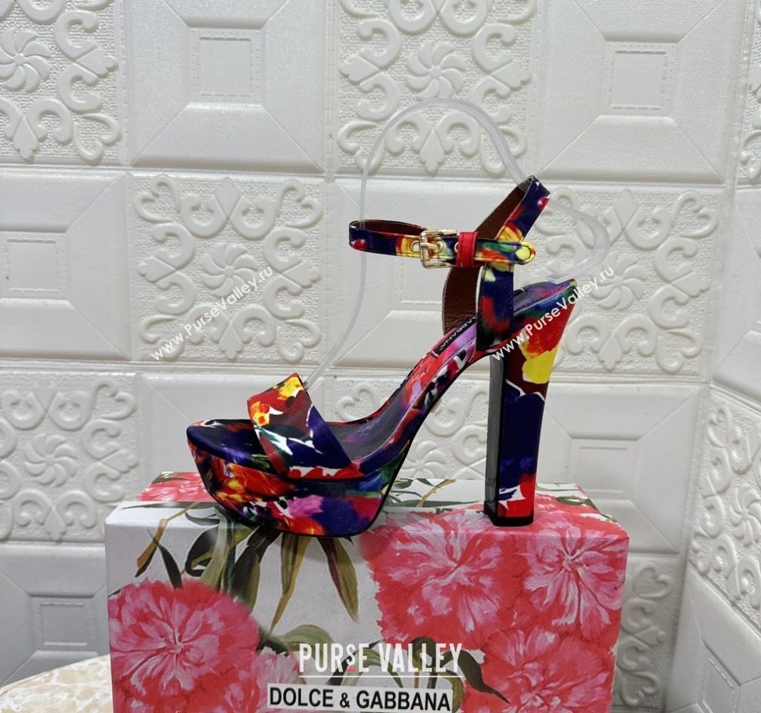 Dolce Gabbana DG Printed Satin High Heel Platform Sandals 13.5cm Purple/Red 2024 0813 (MD-240813008)