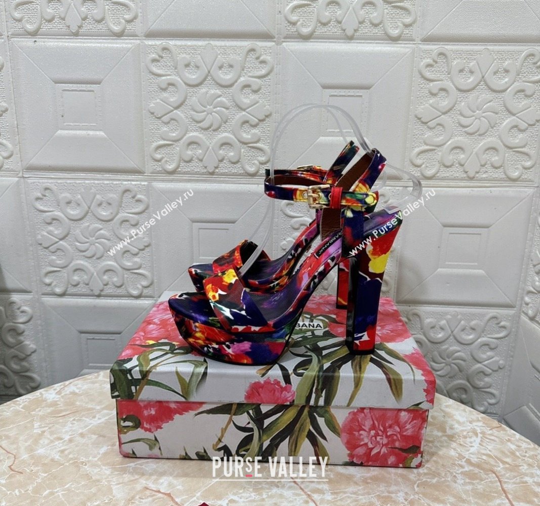 Dolce Gabbana DG Printed Satin High Heel Platform Sandals 13.5cm Purple/Red 2024 0813 (MD-240813008)