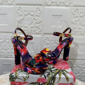 Dolce Gabbana DG Printed Satin High Heel Platform Sandals 13.5cm Purple/Red 2024 0813 (MD-240813008)