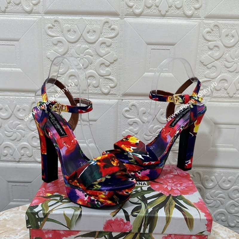 Dolce Gabbana DG Printed Satin High Heel Platform Sandals 13.5cm Purple/Red 2024 0813 (MD-240813008)