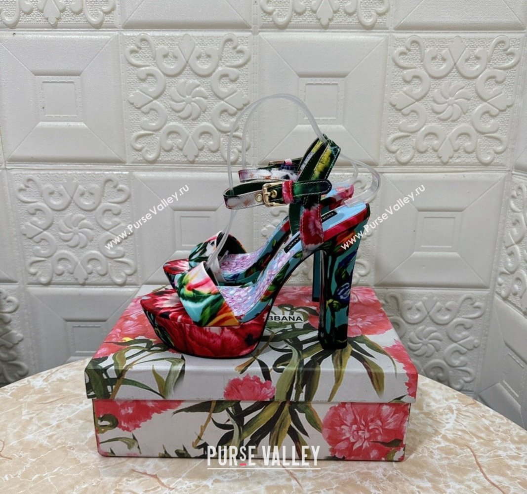 Dolce Gabbana DG Printed Satin High Heel Platform Sandals 13.5cm Light Purple 2024 0813 (MD-240813009)