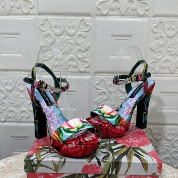 Dolce Gabbana DG Printed Satin High Heel Platform Sandals 13.5cm Light Purple 2024 0813 (MD-240813009)