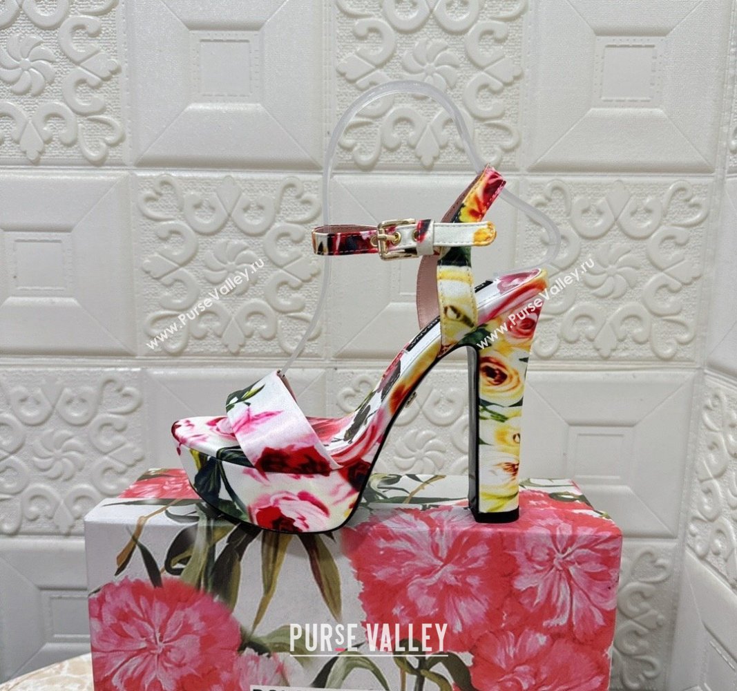 Dolce Gabbana DG Printed Satin High Heel Platform Sandals 13.5cm White 2024 0813 (MD-240813010)