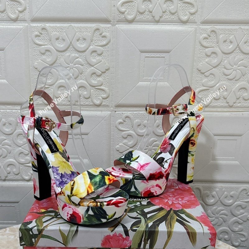 Dolce Gabbana DG Printed Satin High Heel Platform Sandals 13.5cm White 2024 0813 (MD-240813010)