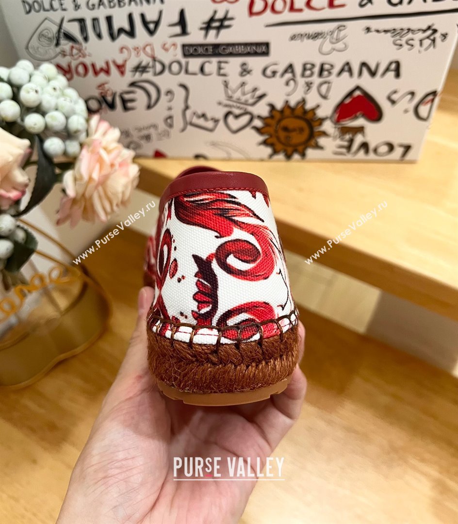 Dolce Gabbana Majolica-print Canvas Espadrilles Flat Red 2025 (MD-250604144)