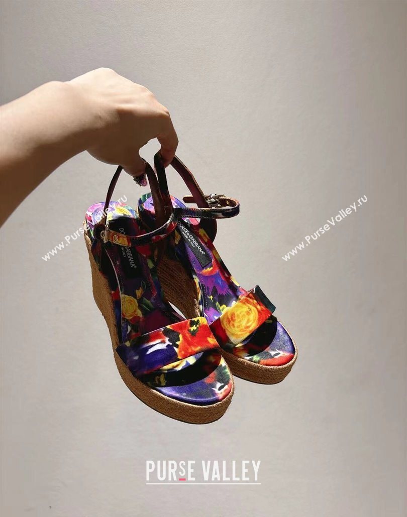 Dolce Gabbana Printed Wedge Sandals 10cm Purple 2025 0604 (MD-250604135)