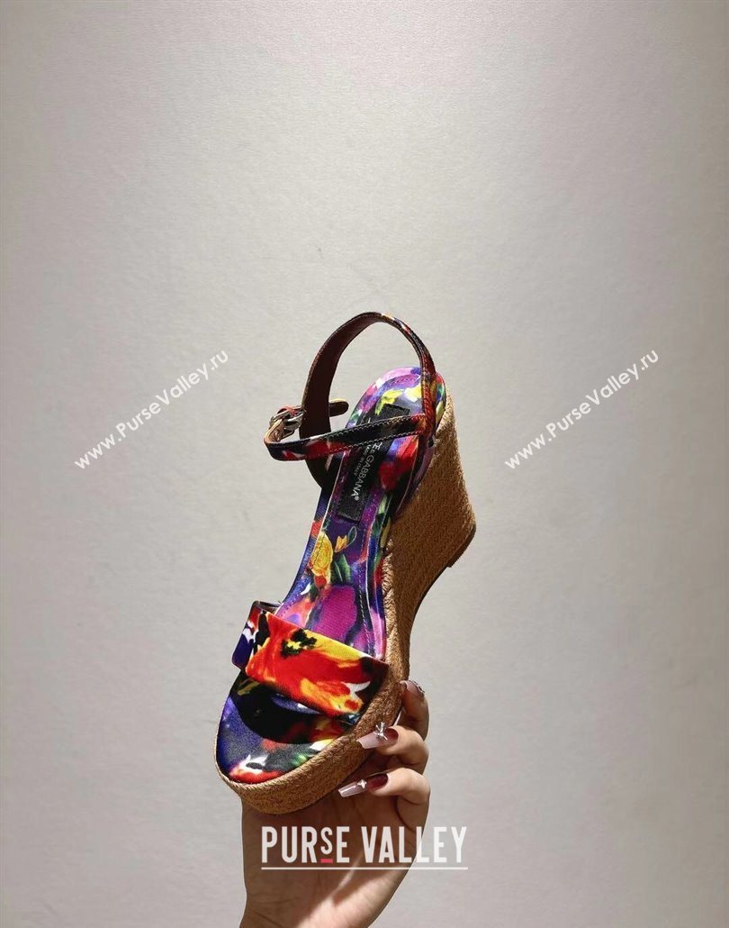 Dolce Gabbana Printed Wedge Sandals 10cm Purple 2025 0604 (MD-250604135)