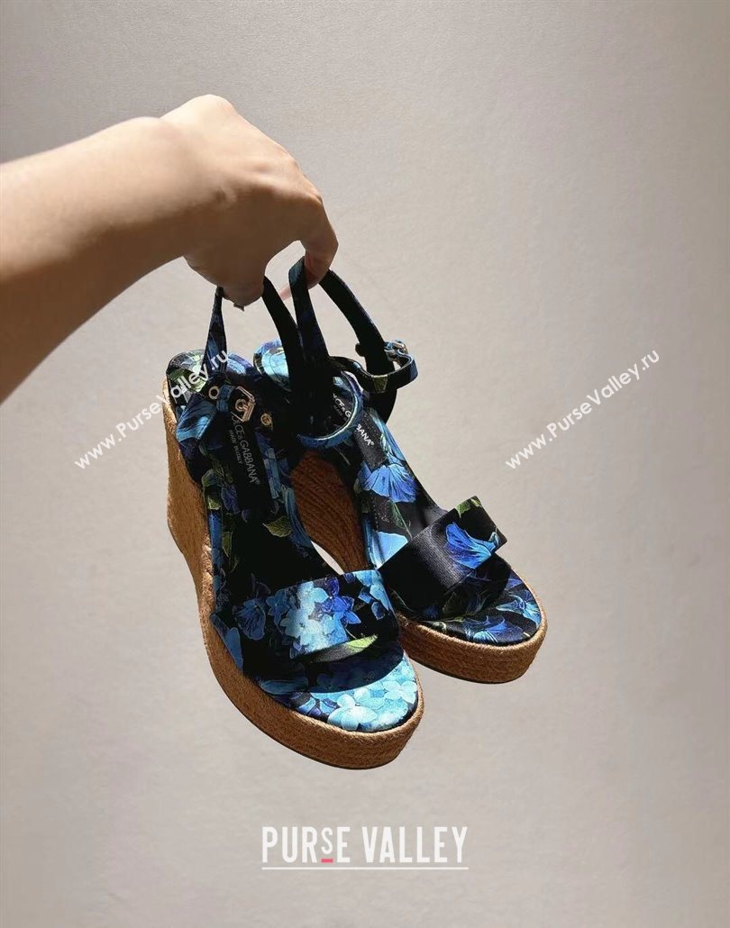 Dolce Gabbana Printed Wedge Sandals 10cm Blue 2025 0604 (MD-250604136)