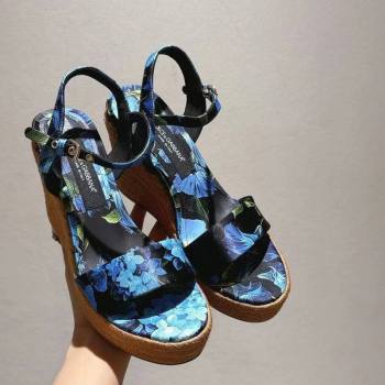 Dolce Gabbana Printed Wedge Sandals 10cm Blue 2025 0604 (MD-250604136)