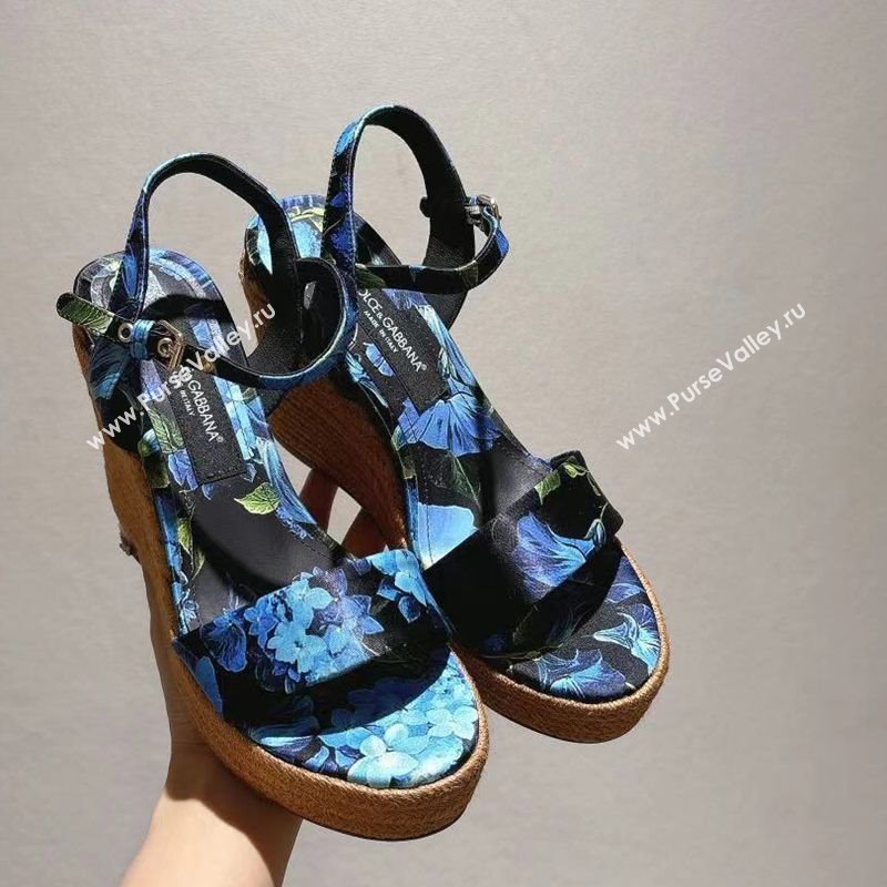 Dolce Gabbana Printed Wedge Sandals 10cm Blue 2025 0604 (MD-250604136)
