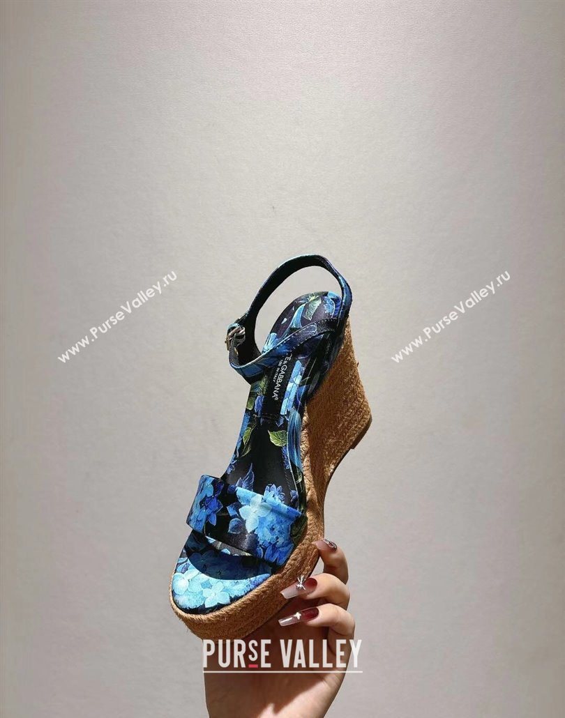Dolce Gabbana Printed Wedge Sandals 10cm Blue 2025 0604 (MD-250604136)